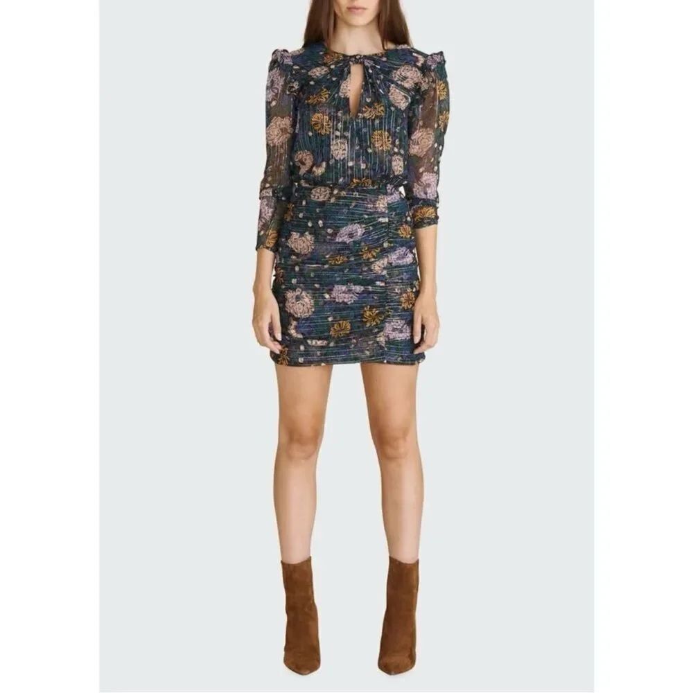 Veronica Beard 100% Silk Blue Floral Shimmer Peppa Dress Sz 6 Chic Cocktail Glam